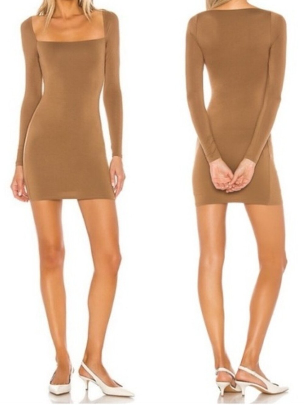 Lovers + Friends Caramel Square-Neck Long-Sleeve Mini Dress